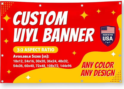 Custom Vinyl Banner with 150+ Sizes – Personalized Outdoor or Indoor Sign – Any Color & Design – Made in USA – Party, Business, Event Use