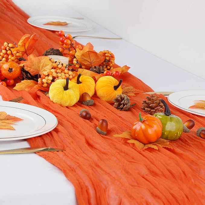 Orange Cheesecloth Table Runner 10FT Fall Thanksgiving Gauze Table Runner Cheesecloth Fabric Rustic Burnt Orange Cheese Cloth Runner Boho Sheer Table Cloth Runner for Birthday Wedding Banquet