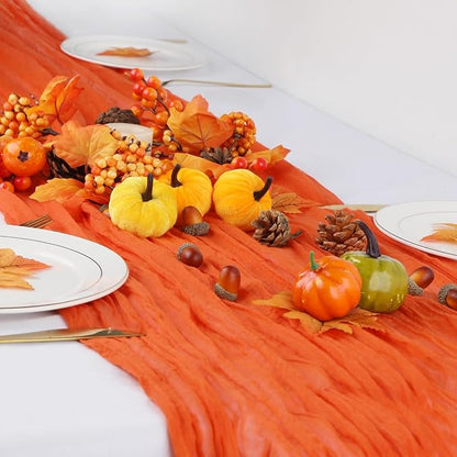 Orange Cheesecloth Table Runner 10FT Fall Thanksgiving Gauze Table Runner Cheesecloth Fabric Rustic Burnt Orange Cheese Cloth Runner Boho Sheer Table Cloth Runner for Birthday Wedding Banquet