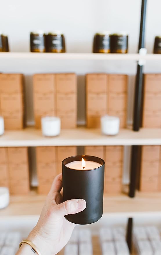 Calyan Wax Co. Lavender & Bergamot Scented Candle - 75 Hour Burn - Luxury Non Toxic Soy Wax Candles - Long Lasting Black Tumbler Jar Candle for Home - 10.2oz