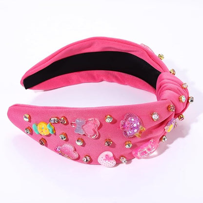 Knotted Headband for Women Lollipop Candy Mushroom Crystal Jeweled Embellished Top Knot Hairband Statement Wide Turban Hair Hoop Funny Gifts for Girls Sister Birthday Xmas Holiday Party