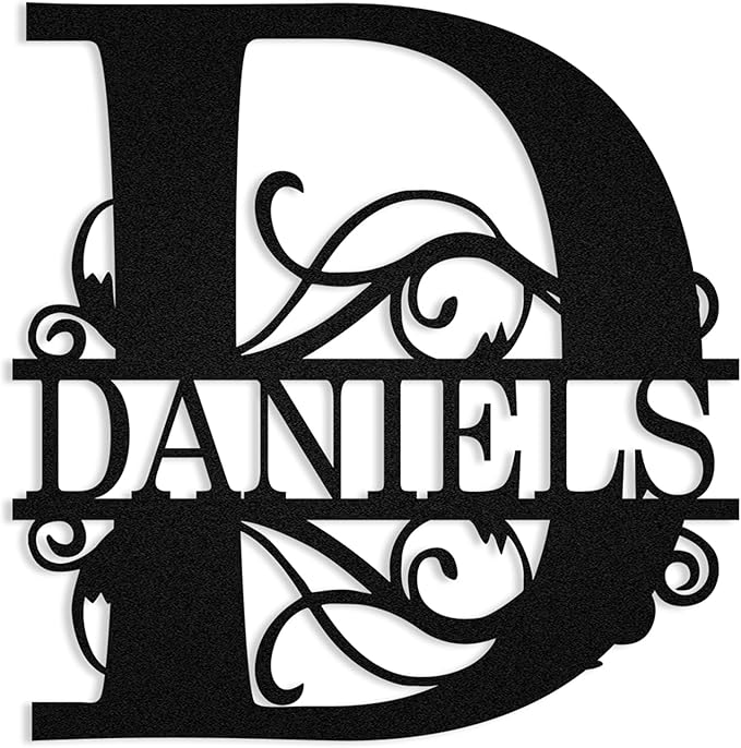 Personalized Metal Name Sign with Monogram Initial – Custom Family Last Name Rustic Wall Art Family Name Plaque Wall Decor, Indoor Outdoor Gift for Housewarming, Wedding & Anniversary, Elegant Home Decoration