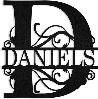 Personalized Metal Name Sign with Monogram Initial – Custom Family Last Name Rustic Wall Art Family Name Plaque Wall Decor, Indoor Outdoor Gift for Housewarming, Wedding & Anniversary, Elegant Home Decoration