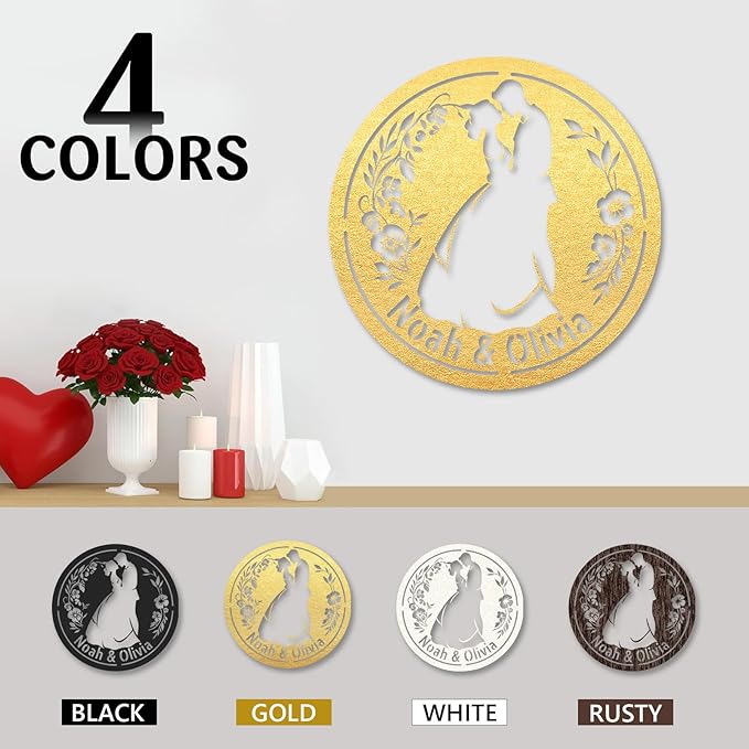 Personalized Anniversary Wedding Gifts for Couples, Metal Signs Customized, Family Name Sign, Metal Art Wall Decor, Home Decor, Valentines Day Gifts, Engagement Bridal Shower Gifts Color05