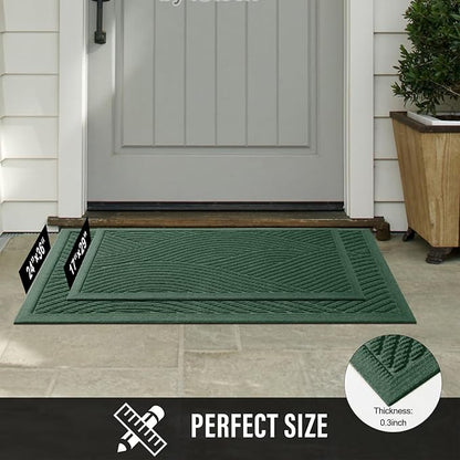 Sturdy Front Door Mat, Absorbent Muddy Dirt Resist Welcome Door Mats Outdoor Indoor, Stain and Fade Resistant, Non-Slip Backing Entry Mat Low Profile Doormat for Entryway, 36×24, Green