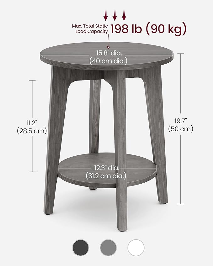 VASAGLE MAEZO Collection - Side Table, 2-Tier Small Round End Table, Nightstand with Tapered Legs, Curved Transitions, for Small Spaces, Living Room, Bedroom, Smoky Gray ULET283T68