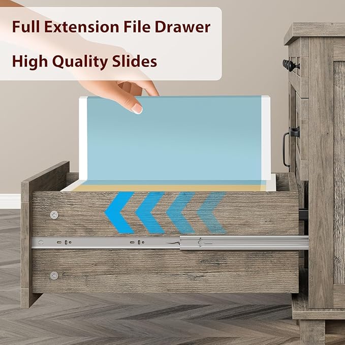 60 Inch Farmhouse Executive Desk with File Drawers for Home Office, Large Computer Desk with Storage Cabinet & Charging Station, Wooden Writing Table with Power Outlets & USB Ports for Work Study