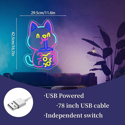 Soda Cat Neon Sign Girl Room Decor Led Neon Lights Signs for Wall Decor USB Powered Led for Room Decoration