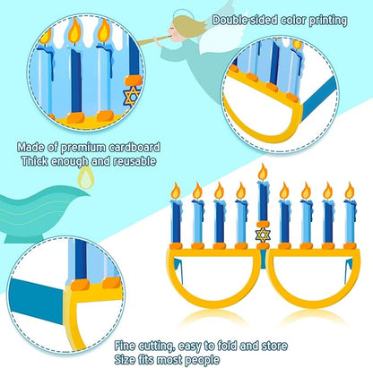 36 Pack Happy Hanukkah Party Eye Glasses Chanukah Paper Eye Glasses Frame Star Light It up Menorah Paper Eyewear Photo Prop for Kids Adults Party Favors,15.8 x 5 Inches