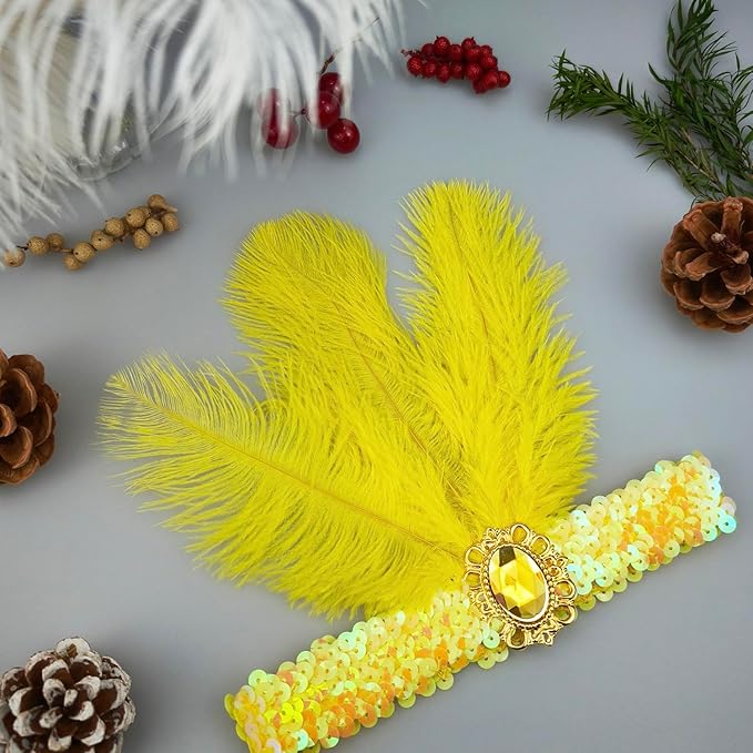 Feather Headpiece Sequins Headbands 1920s Flapper Showgirl Headpieces for Women Girls Carnival Party Accessories
