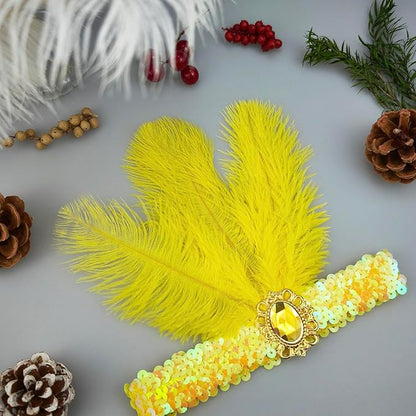 Feather Headpiece Sequins Headbands 1920s Flapper Showgirl Headpieces for Women Girls Carnival Party Accessories