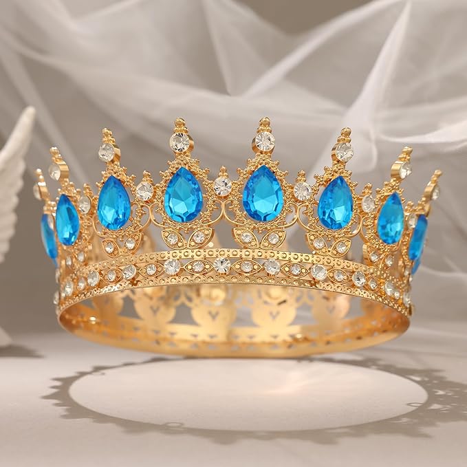 Blue Crown for Women Crystal Tiara and Queen Crown for Girl Wedding Headband for Bride Hair Accessories for Costume Birthday Party Cake Decoration Prom