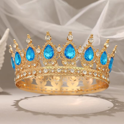 Blue Crown for Women Crystal Tiara and Queen Crown for Girl Wedding Headband for Bride Hair Accessories for Costume Birthday Party Cake Decoration Prom