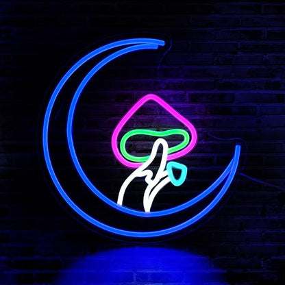 Mushroom Moon Neon Sign, JGHTURIE Cute Led Neon Signs for Wall Decor Blue Light Up Sign Preppy Game Room Living Room Kids Home Bar Signs Party Gift Decor USB Powered