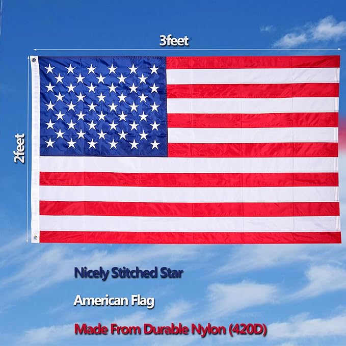 American Flag 2X3 Feet, U.S. 50 Star Sewn USA Patriotic Heavy Duty Flag Patriotic Decorations For Outside, 4th Of July Flag Decorations