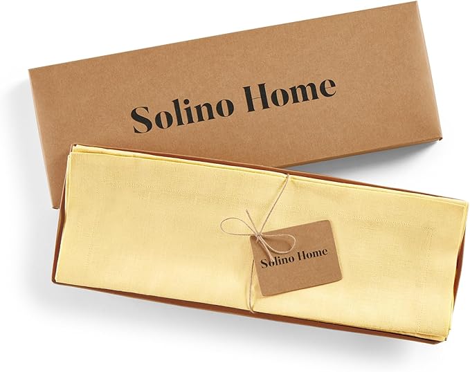 Solino Home Linen Placemats Set of 4 - Golden Straw Placemats 14 x 19 Inch - 100% Pure Linen Table Place Mats for Fall, Autumn - Fete