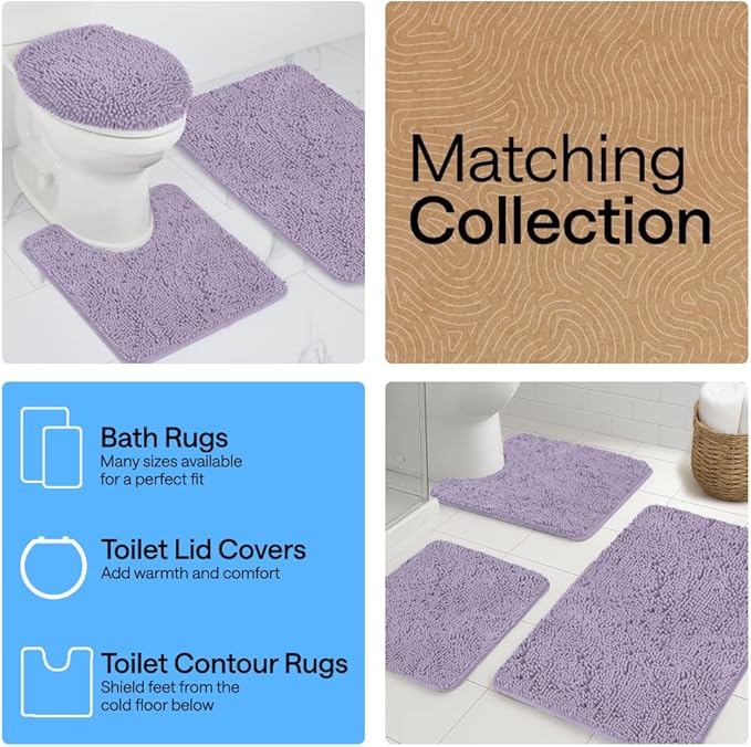 GORILLA GRIP Bathroom Rug Sets, Soft Chenille 2 Piece Area Rugs Set, Toilet Base Mat and 30x20 Carpet, Absorbent Microfiber Washable Mats Dry Quickly, Home Décor and Bath Room Accessories, Lt Purple