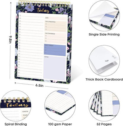 Taja To Do List Notepad - To Do List Notebook for Work with 52 Sheets, 9.8" x 6.5", Undated Daily Planner Perfect for Daily Tasks and Goal Setting, Notepad Suitable for Office, Home & School - Blue Meadow