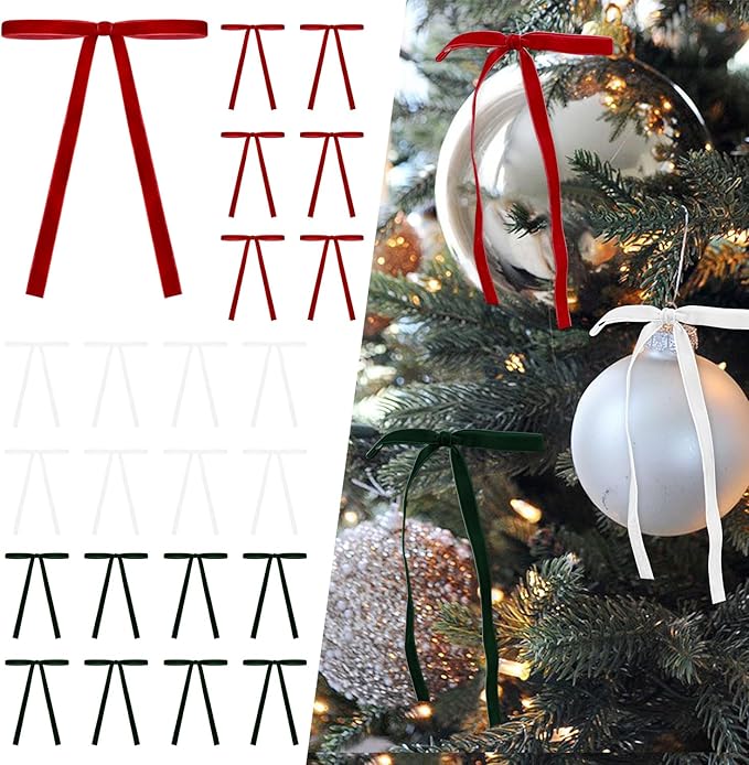 SIMISI RIBBON 24 Pcs Christmas Set Velvet Christmas Tree Bows Door Garland Decor Vintage Wreath Bow (3/8'' Wide, 5 * 7 inch)