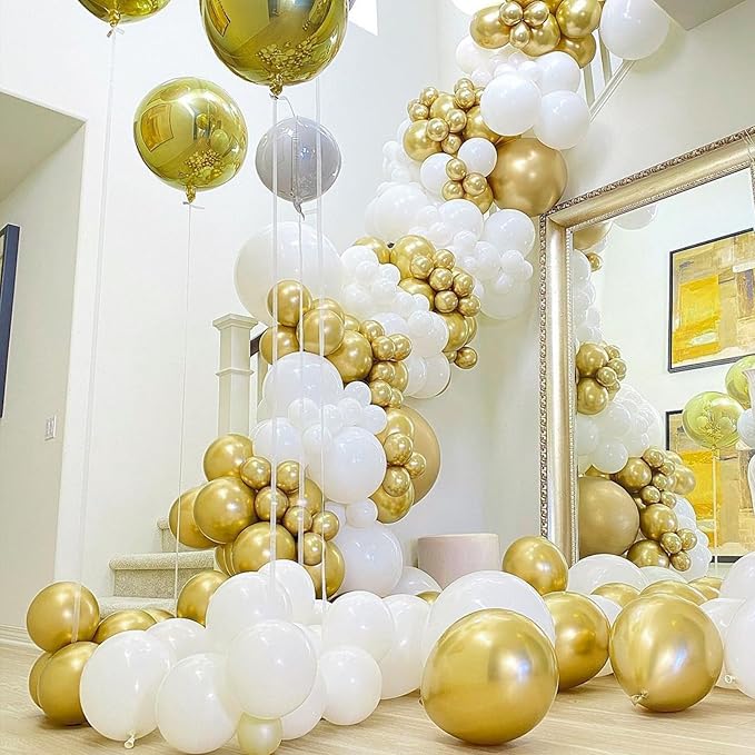 PartyWoo Gold Balloons 101pcs 12 Inch Gold Latex Helium Balloons for Birthday Wedding Anniversary Baby Shower Graduation Bachelorette Retirement Engagement Tea Casino Disco Party Decorations Gold-G101
