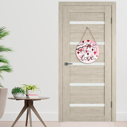 Valentine's Day Love Pink Welcome Door Sign 12x12 Red Love Heart Bird Decorations Door Hanger Rustic Wooden Hanging Wall Plaque Sign Happy Valentines Day Wreath for Front Door Porch Housewarming Gifts