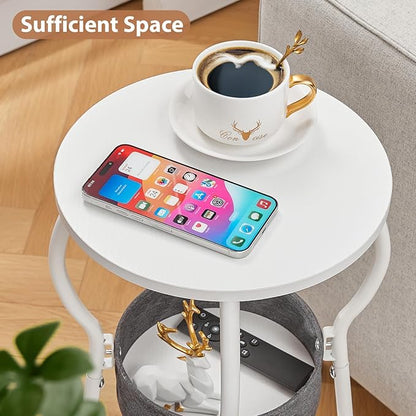 Small Round Side Table with Storage Bag, 3-Tier Accent Round End Table with Four Storage Functions for Living Room, 21.6" H Vintage Smalls Corner Table for Small Spaces Nightstand Bedroom