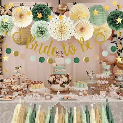Bridal Shower Decorations Sage Green Bachelorette Party Decorations Bride To Be Banner Olive Sage Green Paper Pom Poms Paper Tassel Garlands Wedding Shower Party Decor