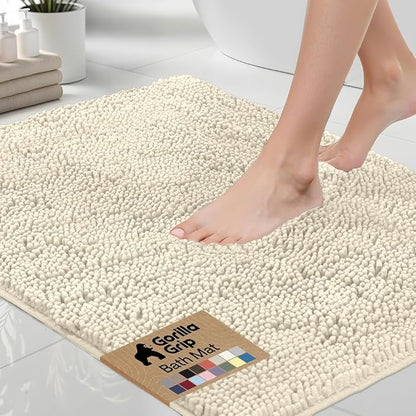 GORILLA GRIP Bath Rug Mat 44x26, Soft Absorbent Chenille, Quick Dry Microfiber Mats, Rubber Backing Washable Shower Floor Rugs, Bathmat Runner, US Designed Bathroom Home Decor Accessories Ivory Cream