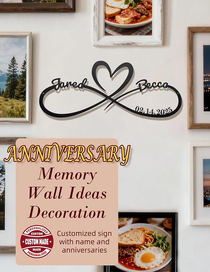 Personalized Metal Sign With Couples Name and Date: Wedding Gifts for Couples - Anniversary Valentines Day Gifts for her him Bridal Shower - Infinity Heart Wall Decor Style1