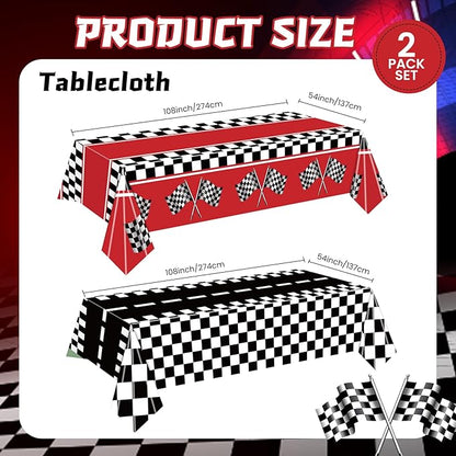 2 Packs Checkered Racing Car Tablecloth Plastic 54 X 108Inch, Car Birthday Party Decorations Table Cloth Disposable Racetrack Table Cover for Kids Boy Car Theme Birthday Party Supplies (Racing Car)