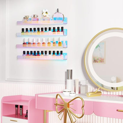 upsimples Acrylic Shelves for Wall Decor, 15" Display Shelf for Perfume, Skincare, Nail Polish, Wall Organizer for Bathroom, Bedroom, Living Room, Playroom, Kids Bookshelf, Iridescent, 4 Pack