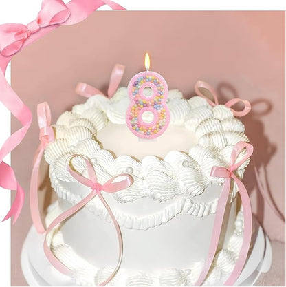 Pink Birthday Candles - Number 8 Candle, Colorful Macaron Candles, Axolotl Theme Cake Topper, Pink Birthday Decorations, Sweet Theme Birthday Party Supplies