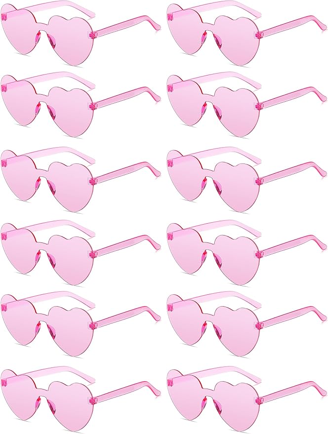 12/20/24 Pairs Heart Sunglasses for Women Men, Trendy Heart Shaped Rimless Transparent Sunglasses, Bachelorette Party