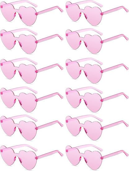 12/20/24 Pairs Heart Sunglasses for Women Men, Trendy Heart Shaped Rimless Transparent Sunglasses, Bachelorette Party