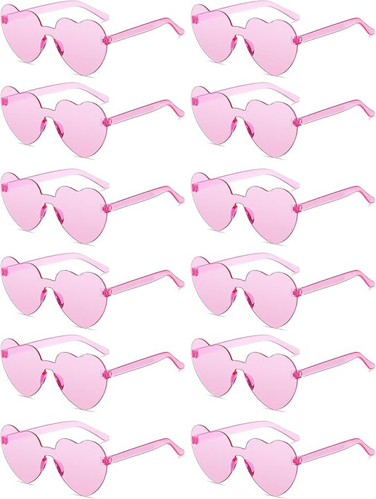 12/20/24 Pairs Heart Sunglasses for Women Men, Trendy Heart Shaped Rimless Transparent Sunglasses, Bachelorette Party