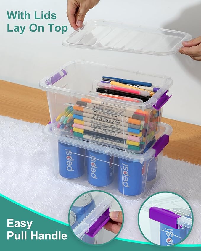 Clear Storage Bins with Lids 6 Pack, 7 Qt Stackable Storage Containers with Buckle Lock, Durable Plastic Containers & Storage Box Organizer for Pantry, Bathroom, Closet & Office Use