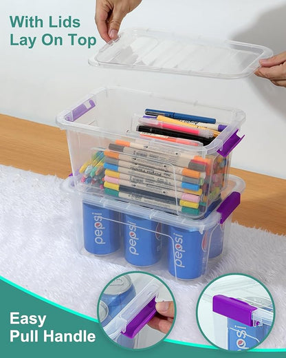 Clear Storage Bins with Lids 6 Pack, 7 Qt Stackable Storage Containers with Buckle Lock, Durable Plastic Containers & Storage Box Organizer for Pantry, Bathroom, Closet & Office Use