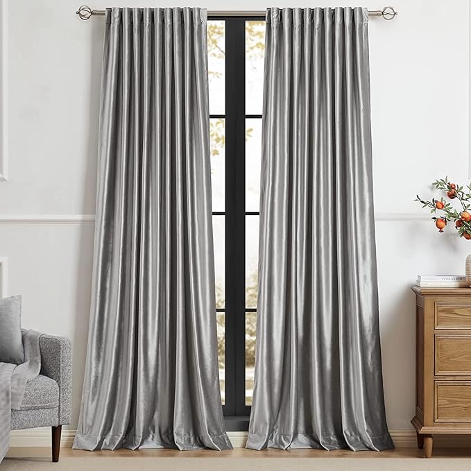 PRIMROSE Light Grey Curtains 72 inch for Living Room,2 Panels Drapes Blackout Rod Pocket Back Tab Window Treatment Room Darkening Thick Decorative Curtains for Bedroom