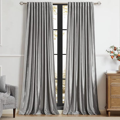 PRIMROSE Light Grey Curtains 90 inch for Living Room,2 Panels Drapes Blackout Rod Pocket Back Tab Window Treatment Room Darkening Thick Decorative Curtains for Bedroom