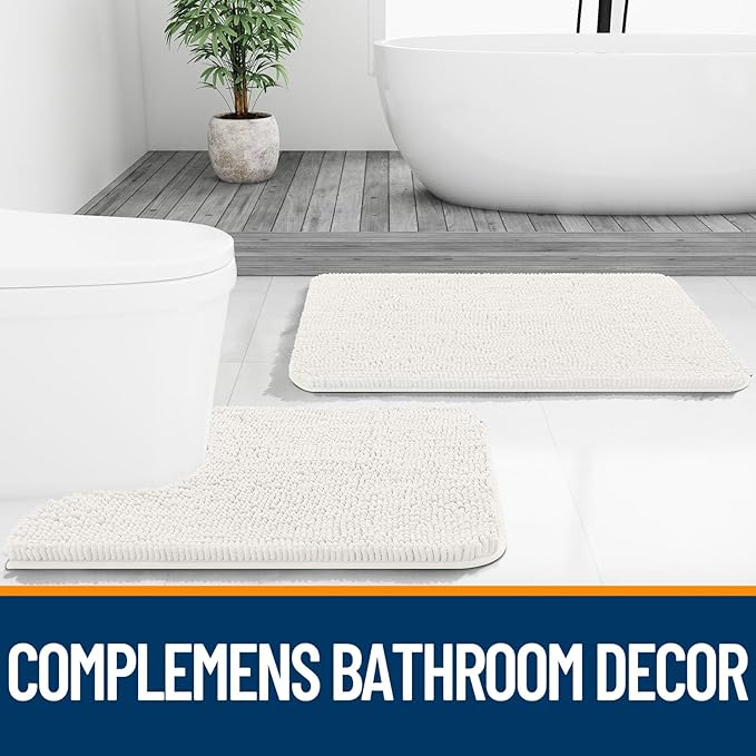 OLANLY Bathroom Rugs 35x24, Extra Soft Absorbent Chenille Bath Rugs, Rubber Backing Quick Dry, Machine Washable Bath Mats for Bathroom Floor, Tub and Shower, Home Decor Accessories, Ivory