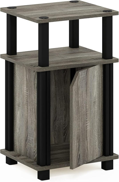 Furinno Brahms 3-Tier End Side Sofa Table/Nighstand with Door, 1-Pack, French Oak/Black