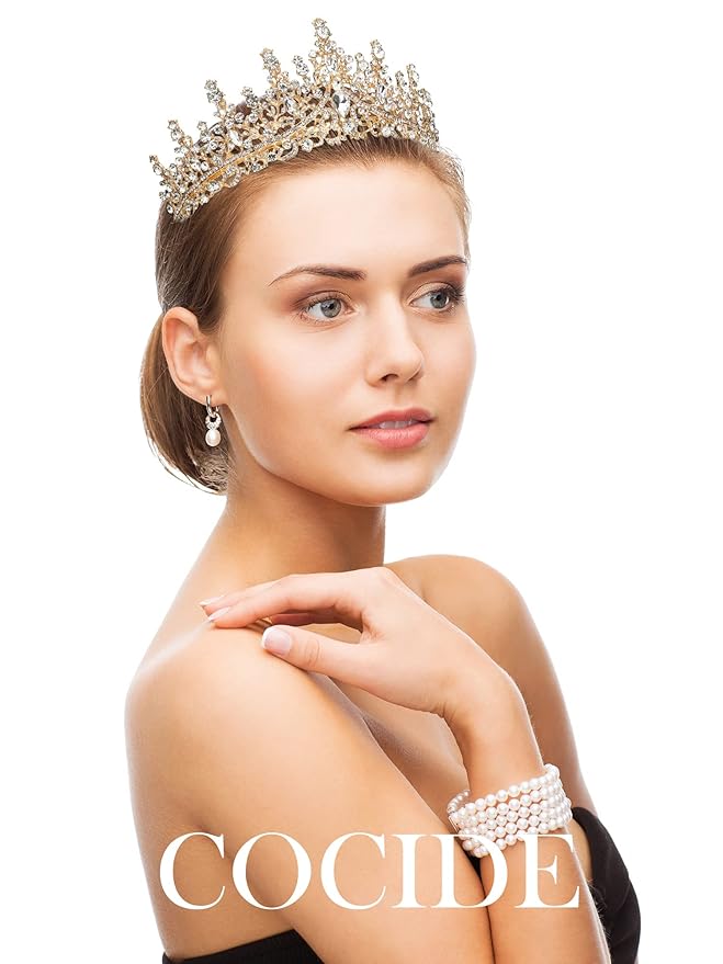 COCIDE Gold Tiara and Crown for Women Crystal Queen Crowns Rhinestone Princess Tiaras for Girl Bride Wedding Hair Accessories for Bridal Birthday Party Prom Halloween Cos-play Costume Christmas