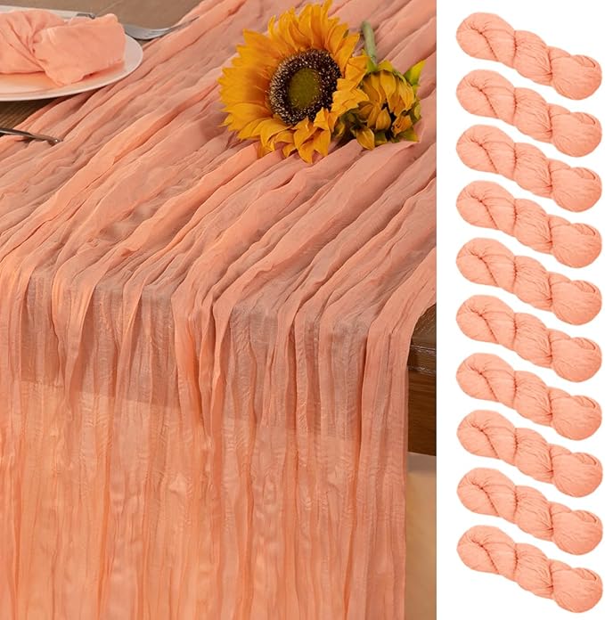 Peach Cheesecloth Table Runner 10 Pack Christmas Table Runners Boho Gauze 120 Inches Cheese Cloth Table Decor for Sweet Little Peach Baby Shower Wedding Bridal Xmas Holiday Season Decor