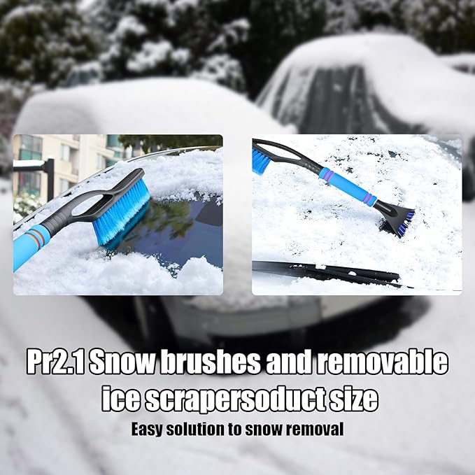Car Snow Brush and Ice Scraper, Multi-Functional Detachable Snow Brush with Foam Grip, Ice Snow Removal Cleaning Tool for Car Windshield Window, Universal Car Accessories (Red)