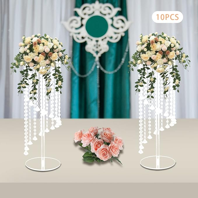 10 Pcs Crystal Flower Stand 23.6in Height Wedding Centerpieces for Table Clear Tall Floral Vases with Thickened Acrylic for Wedding, Birthday, Party, and Dessert Table Decoration