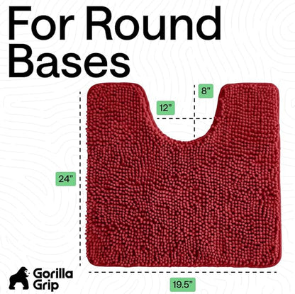 GORILLA GRIP Plush Absorbent Shaggy Chenille Bath Rug Mat for Oval Toilet Base with Rubber Backing, Machine Washable Rugs, Soft Microfiber Contour Mats for Toilets, Quick Dry, Bathroom Decor, Red