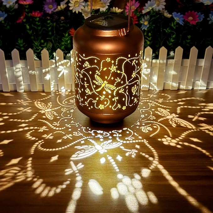 Solar Lanterns Outdoor Waterproof, Dragonfly Hanging Solar Powered Lantern, Hollowed-Out Metal Decor Lantern, LED Decorative Garden Light - Outdoor Garden Decoration for Patio, Yard, Pathway, Lawn