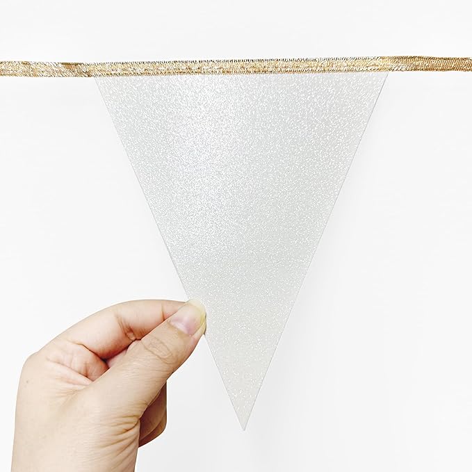Champagne Gold Beige White Party Pennant Banner Flag Hanging Glitter Paper Triangle Bunting for Birthday Baby Shower Graduation Wedding Engagement Bridal Shower Holiday Baptism Party Decorations