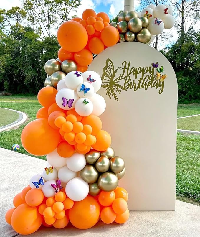 Orange and White Balloons Arch Kit, 162pcs Orange White Metallic Gold and Confetti Balloons for Fall Thanksgiving Baby Shower Halloween Anniversary Birthday Party Decorations