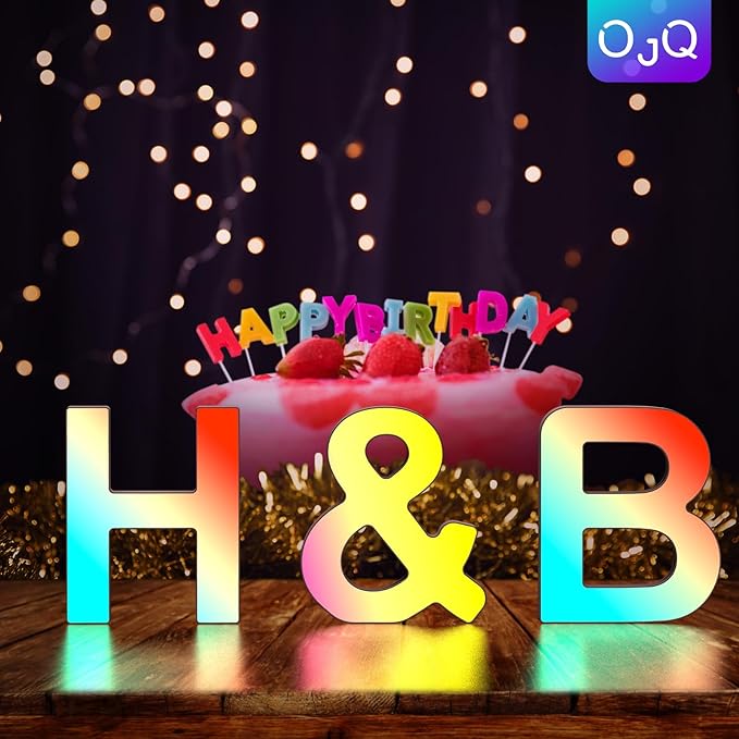OJQ Light Up Letters LED Letter - Marquee Letters Music Sync Color Change Colorful - Christmas Birthday Gifts for Girl Teen Girl Room Decor Fiesta Party Decorations Dorm Room Essentials for Guys
